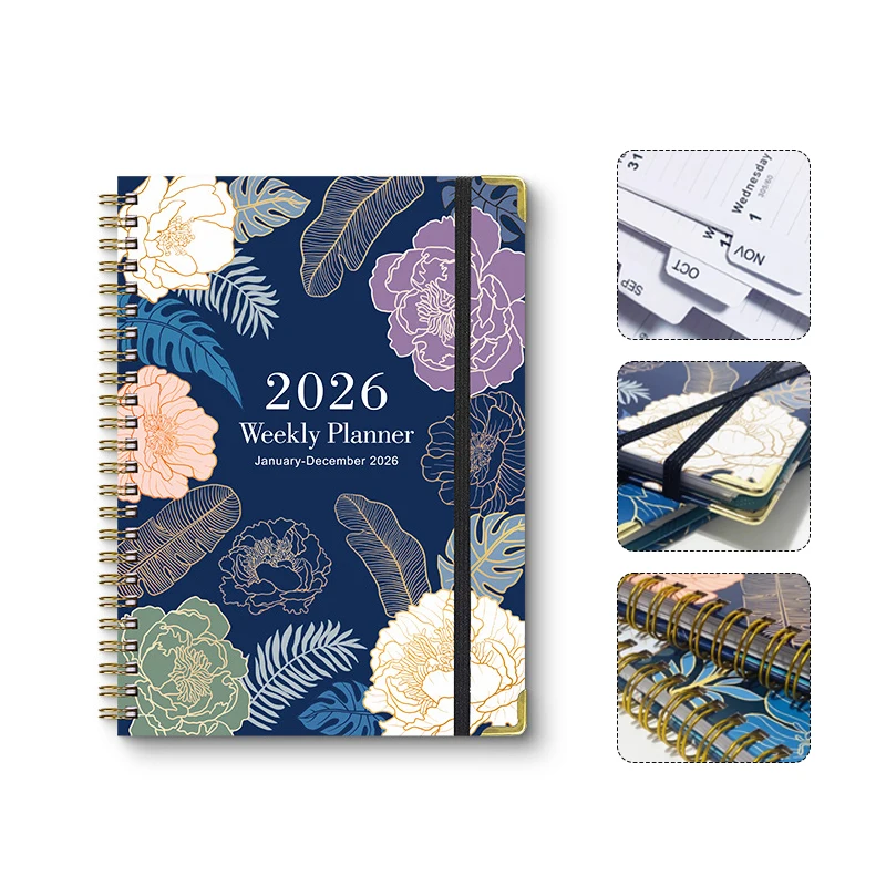 สมุดแพลนเนอร์รายสัปดาห์ ปีการศึกษา 2026 ภาษาอังกฤษ ขนาด A5 แบบสันห่วง สมุดบันทึกไดอารี่ สมุดแพลนเนอร์ตารางงาน อุปกรณ์เครื่องเขียนสำนักงาน