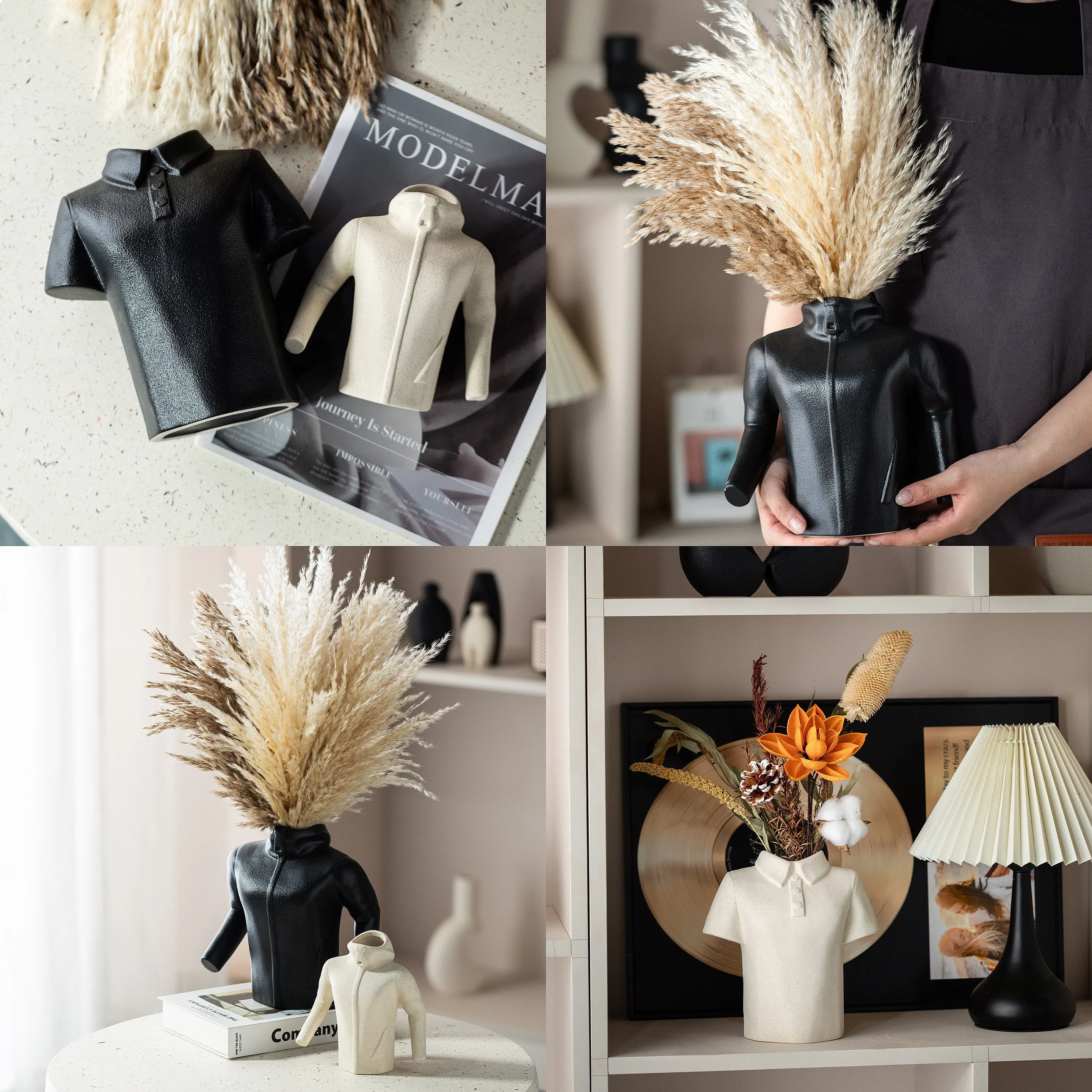 Creative Ceramic Shirt & Raincoat Flower Vase for TV Cabinet Office Desk Decor Dry Flower Holder