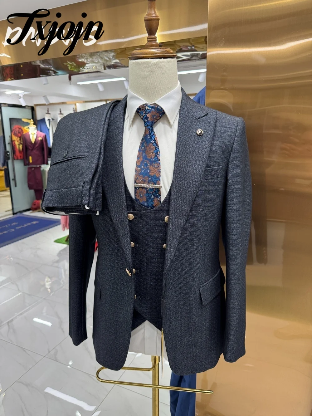 Classic Solid Color Single Button Men Suit Set 2025 3PCS Handsome Men Office Suit Hot Selling Groomsmen For Business Wedding