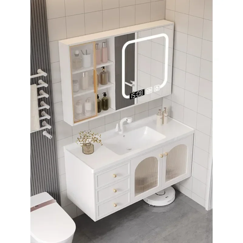 Ceramic integrated basin bathroom cabinet combination smart hand washing washbasin cabinet toilet sink modern simple set