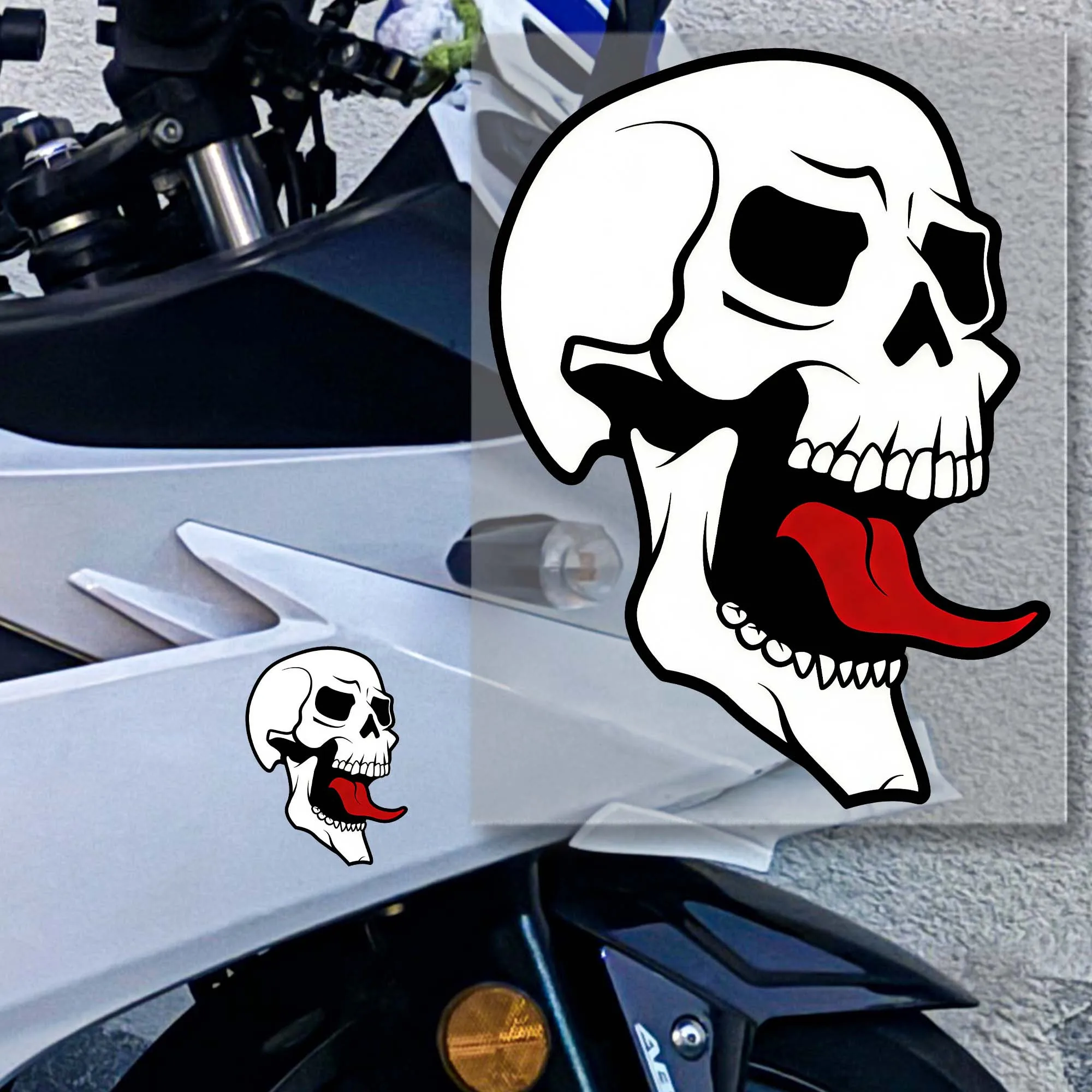 Horror Skull Motorcycle Sticker, Funny Waterproof Vinyl Sticker, Suitable for Decorative Helmets, Shrouds, Fuel Tanks, Fenders