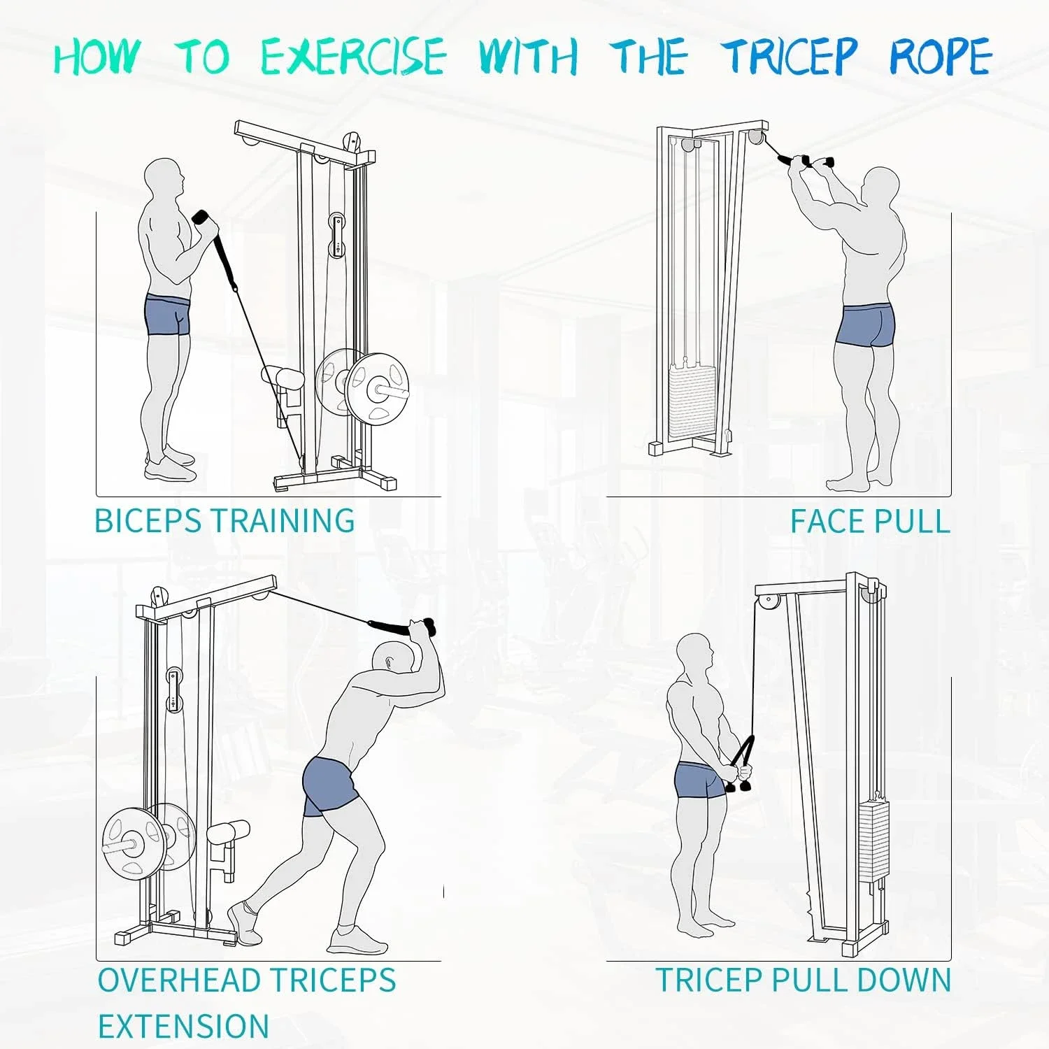 Удлиненная веревка для тяги трицепса, универсальная веревка для трицепса для фитнеса, крепление для тросовой машины для системы шкивов, тренажерный зал LAT