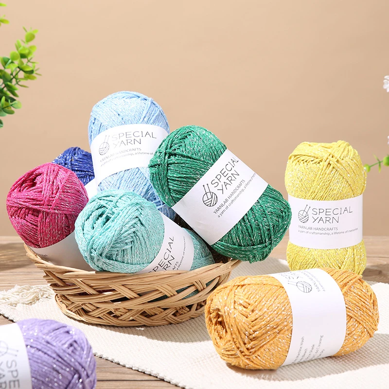 100g/Roll Silver Silk Cotton Yarn Thread Handmade DIY Woven Bag Hand Knitting Crochet Yarn Sweater Scarf Hat Sewing Supplies