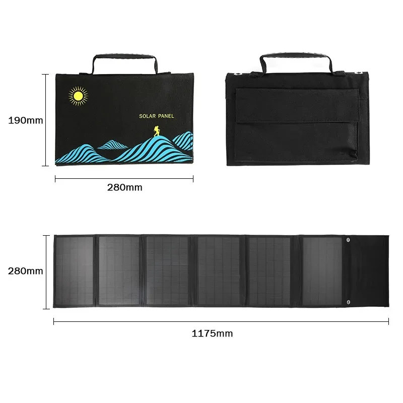 100W 6 Fold Solar Panel Folding Bag USB+DC Output Outdoor Solar Charger Portable Power Bank Phone Charging Power Supply