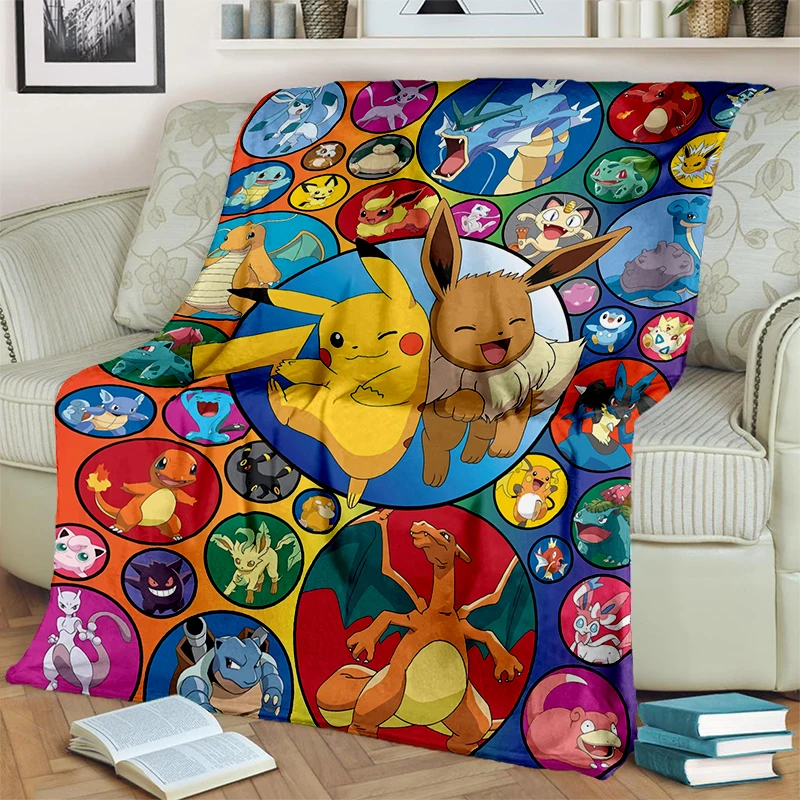 2025 New Cute Pikachu Pokemon Cartoon Gift Soft Plush Blanket,Flannel Throw Blanket for Living Room Bedroom Bed Sofa Cover Kids