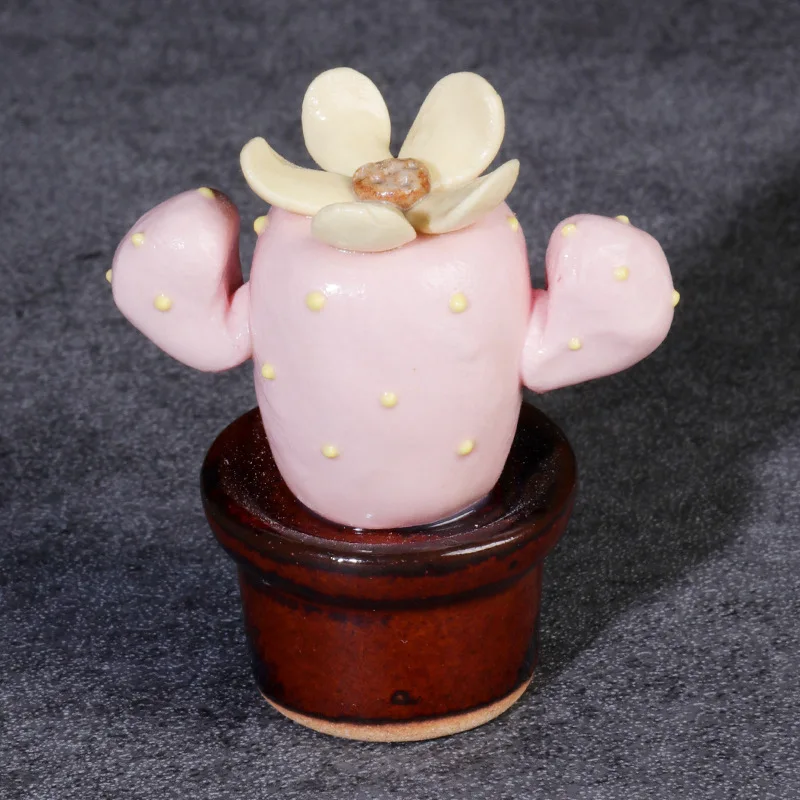 Handmade Ceramic Succulent Cactus Mini Potted Plant Simulation Ornament Home Office Desk Decor