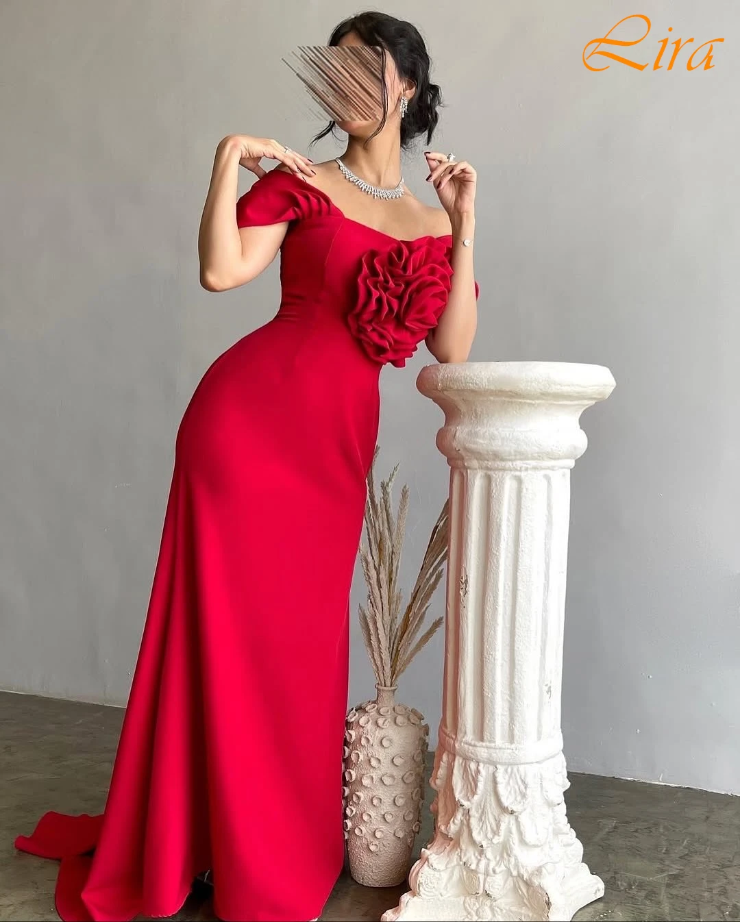 فستان سهرة أنيق مخصص برقبة قارب مستقيمة وأكمام قصيرة، فساتين مناسبة مخصصة حساسة، فستان حفلات عالي الجودة #1