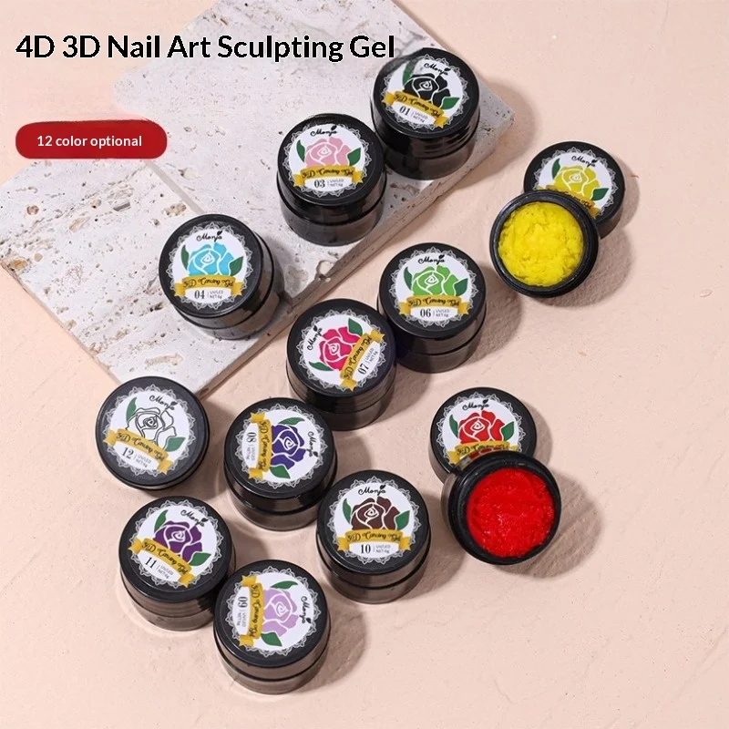 12 Colors Non Stick 3D Relief Carving Gel High Viscosity Easy Shape Manicure Sculpting Set for Nail Art Beginners and Salon Use
