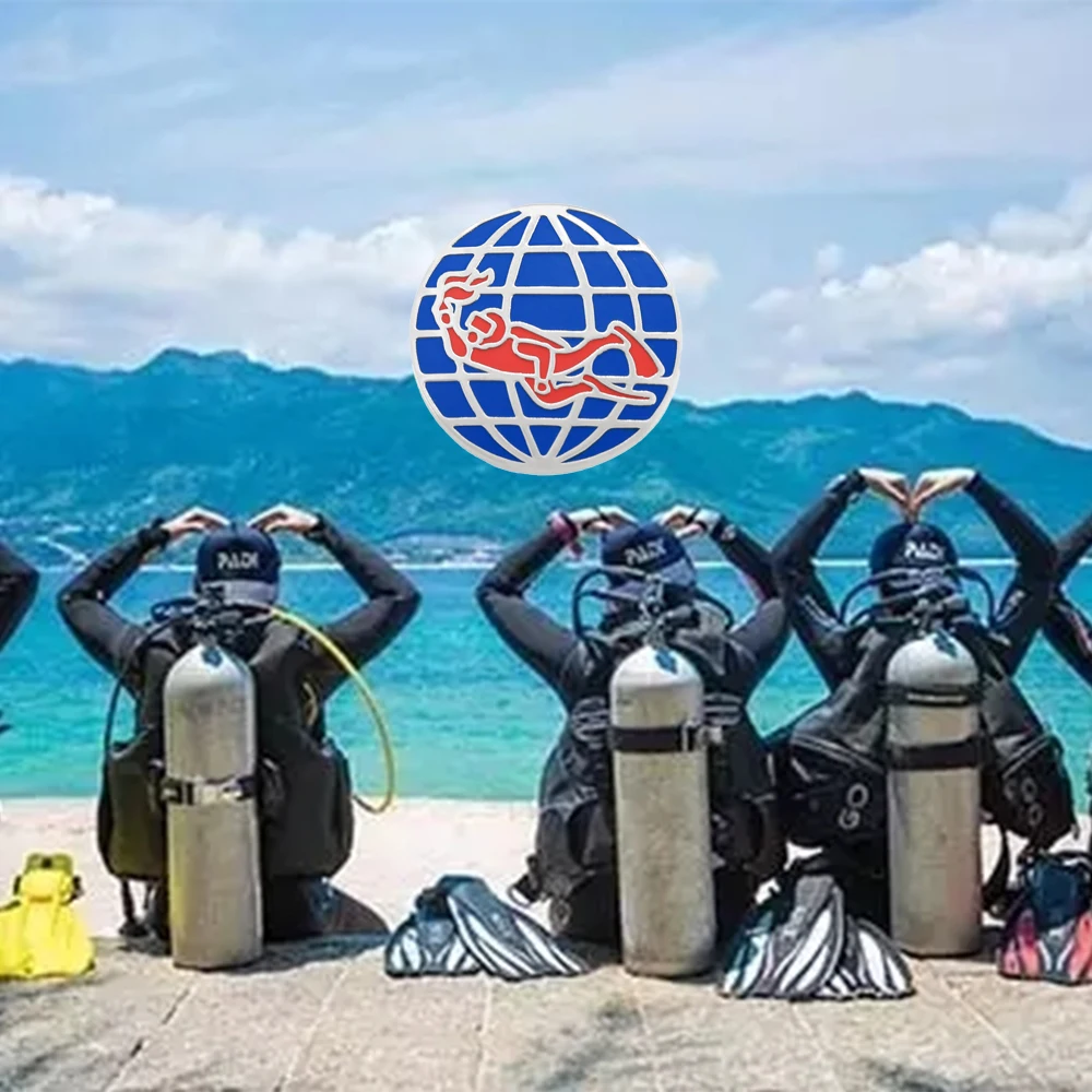 PADI Logo Enamel Pin Global Diver Lapel Pin Red Diver Blue Earth Badge Scuba Diving Themed Backpack Accessories