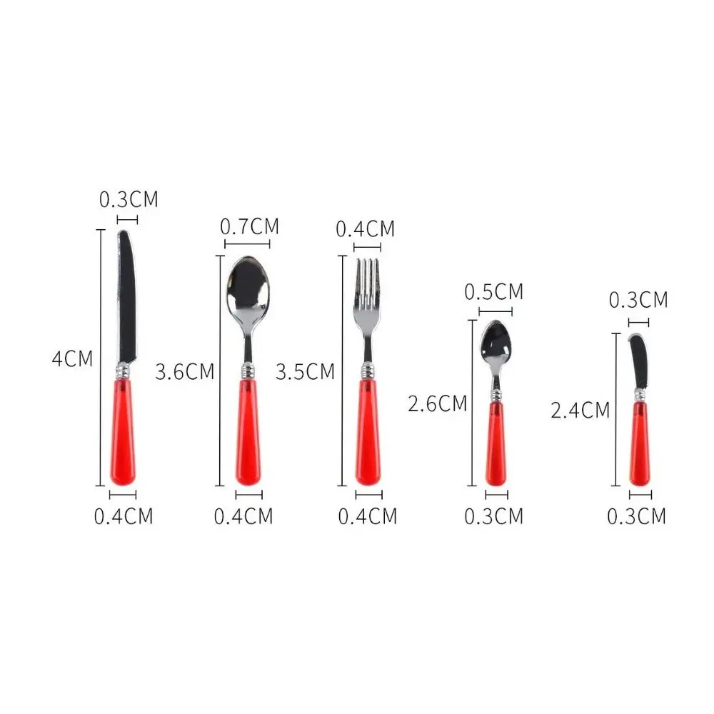 5pcs Set 1/6 Scale Miniature Dollhouse Kitchen Miniature Size Cute Design Mini Knives Forks Spoons Mini Kitchen Cutlery view 3