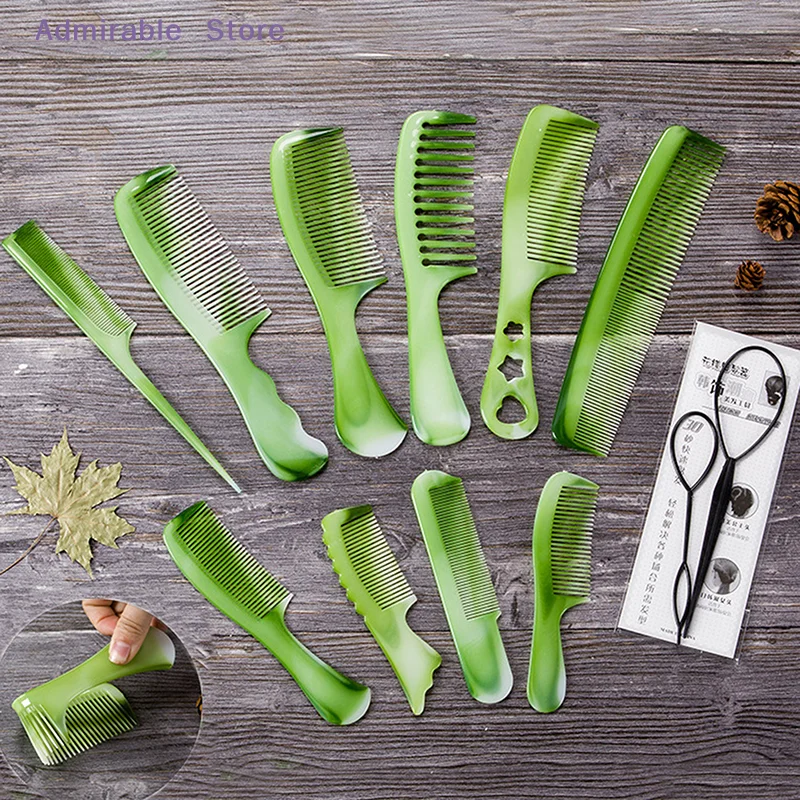 w10 Pcs Green Hair Combs Set For Women And Men Hair Styling Tool, Coarse, Fine Dressing Comb