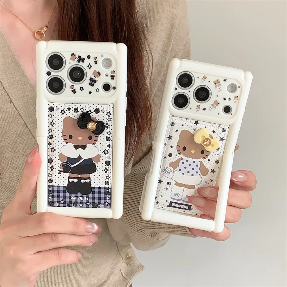 

Cute Star Polka Dot Bow Cartoon Phone Case For iPhone 16 Pro 14 13 15 17 Pro Max Cover With Fold Stand Fundas Shockproof Cases