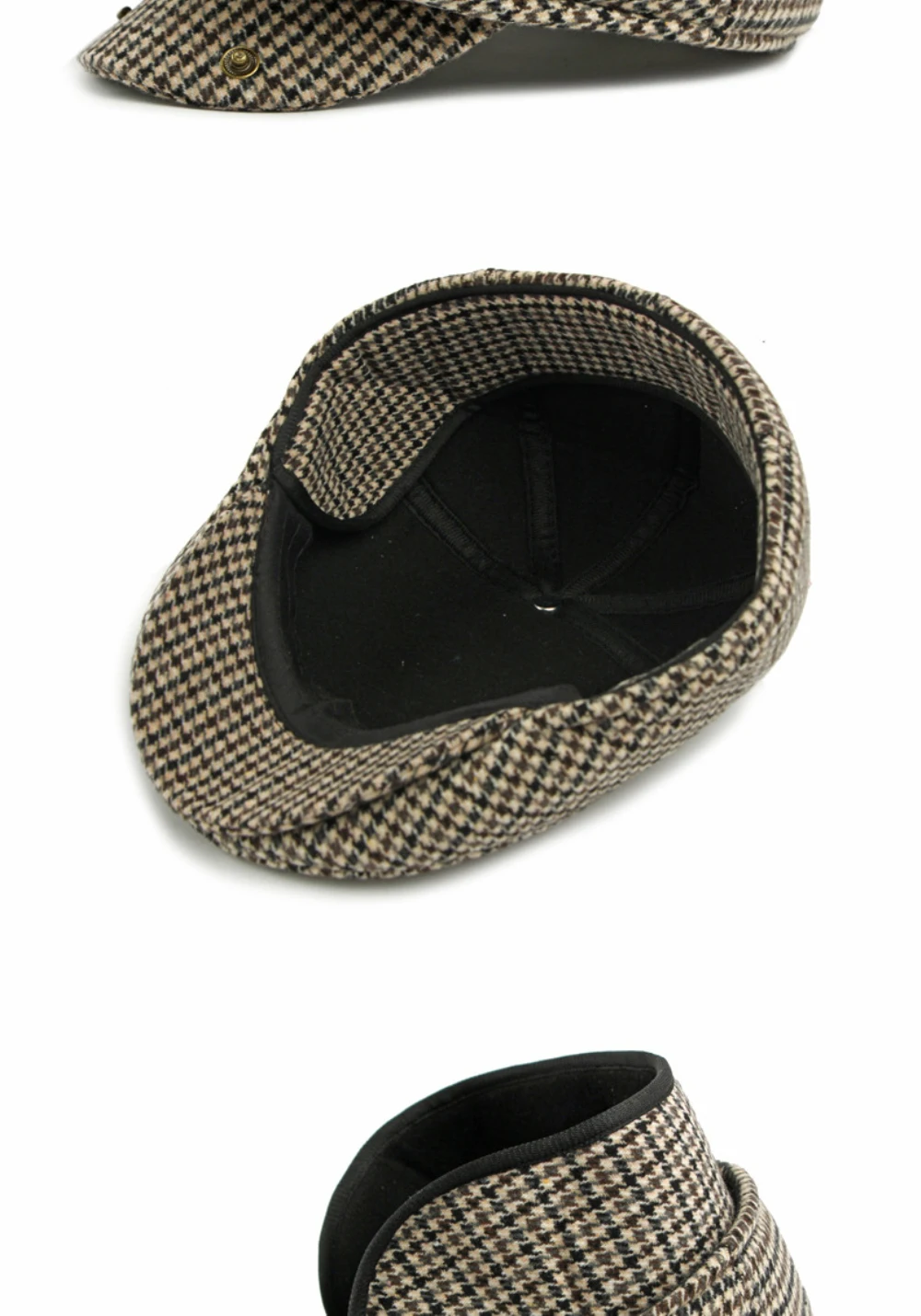HT5164 Herren- und Damen-Baskenmütze, dicke warme Ohrenklappenmütze, Herbst-Winter-Karo-Ivy-Flatcap, Baskenmütze mit Ohrenklappen für Männer und Frauen. – Detail 11