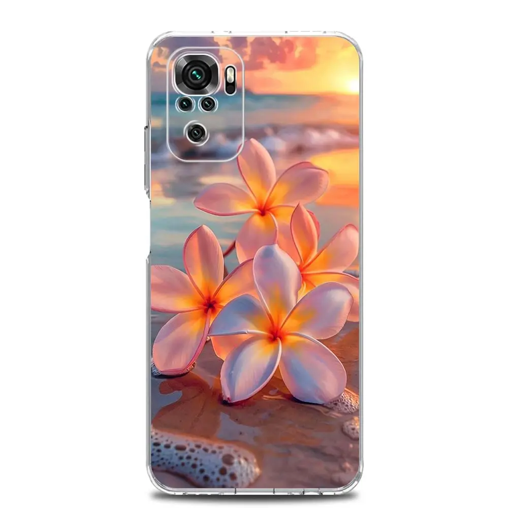 Phone Case For Xiaomi Redmi Note 13 12 5G 9S 9 8 10 11 Pro Plus 4G 9T 13C 12C 10C 9C 9A 7 Pro Clear Cover Beauty Flowers Leaves