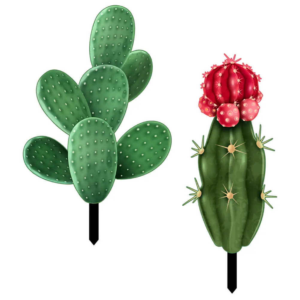 

2 Pcs Cactus Decoration Card Insert Decorative Stakes Garden Inserted Ornament Yard Acrylic