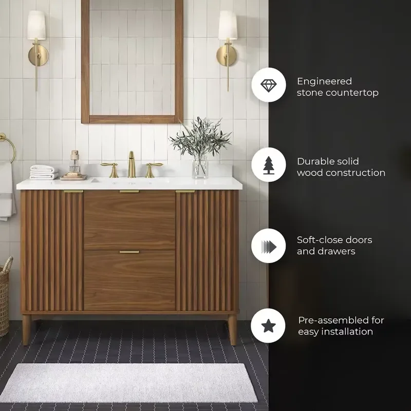 Modern 48 Inch Rectangle Bathroom Vanity Fashionable Floor-Standing Cabinet with Drawers