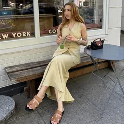 European and American Style 2024 Spring and Summer Women's New Fashion Casual Solid Color Sleeveless Long Vest Skirt Set