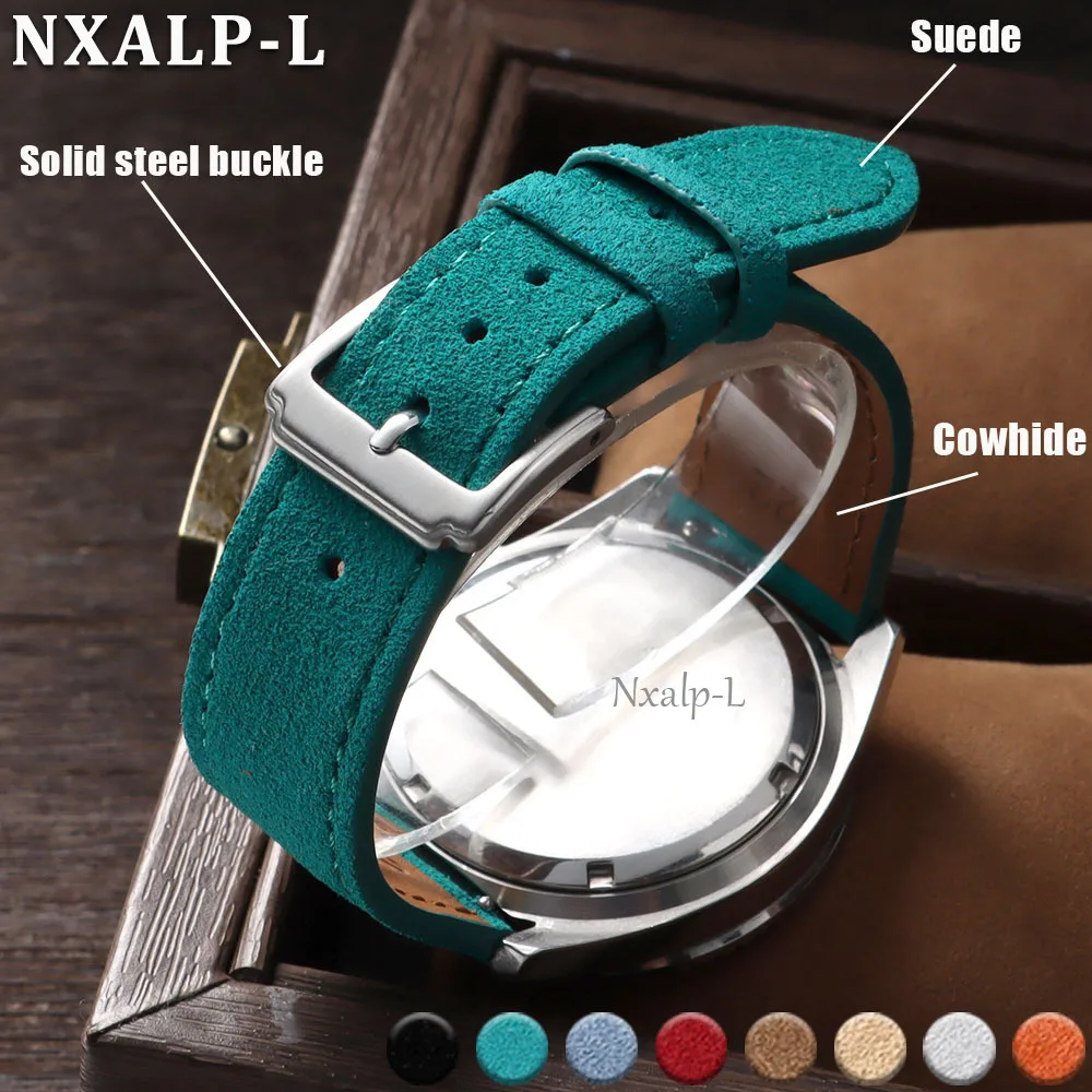 Durable Suede Cowhide Watch Strap 18mm19mm 20mm 22mm for Samsung Galaxy Watch 7/6/5 Genuine Leather Bracelet Quick Release Band