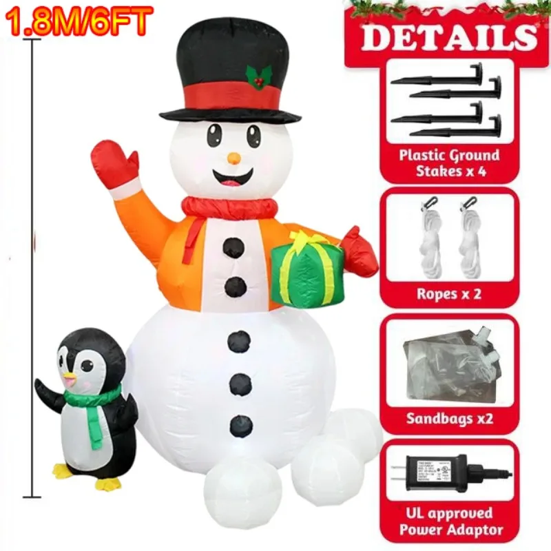 1.8 متر/6FT عيد الميلاد ديكور نفخ كرة الثلج البطريق ثلج المدمج في أضواء LED حفلة عيد الميلاد داخلي في الهواء الطلق حديقة حلية