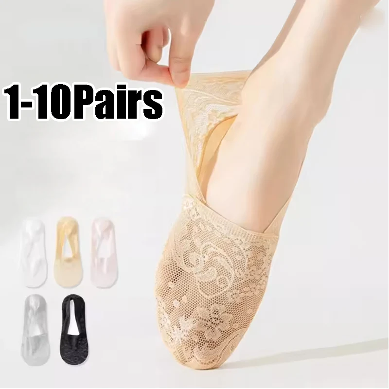 

Breathable V-Neck Lace Socks Women's Invisible No-Show Low Cut Socks Summer Ultra Thin Comfort Liner Socks
