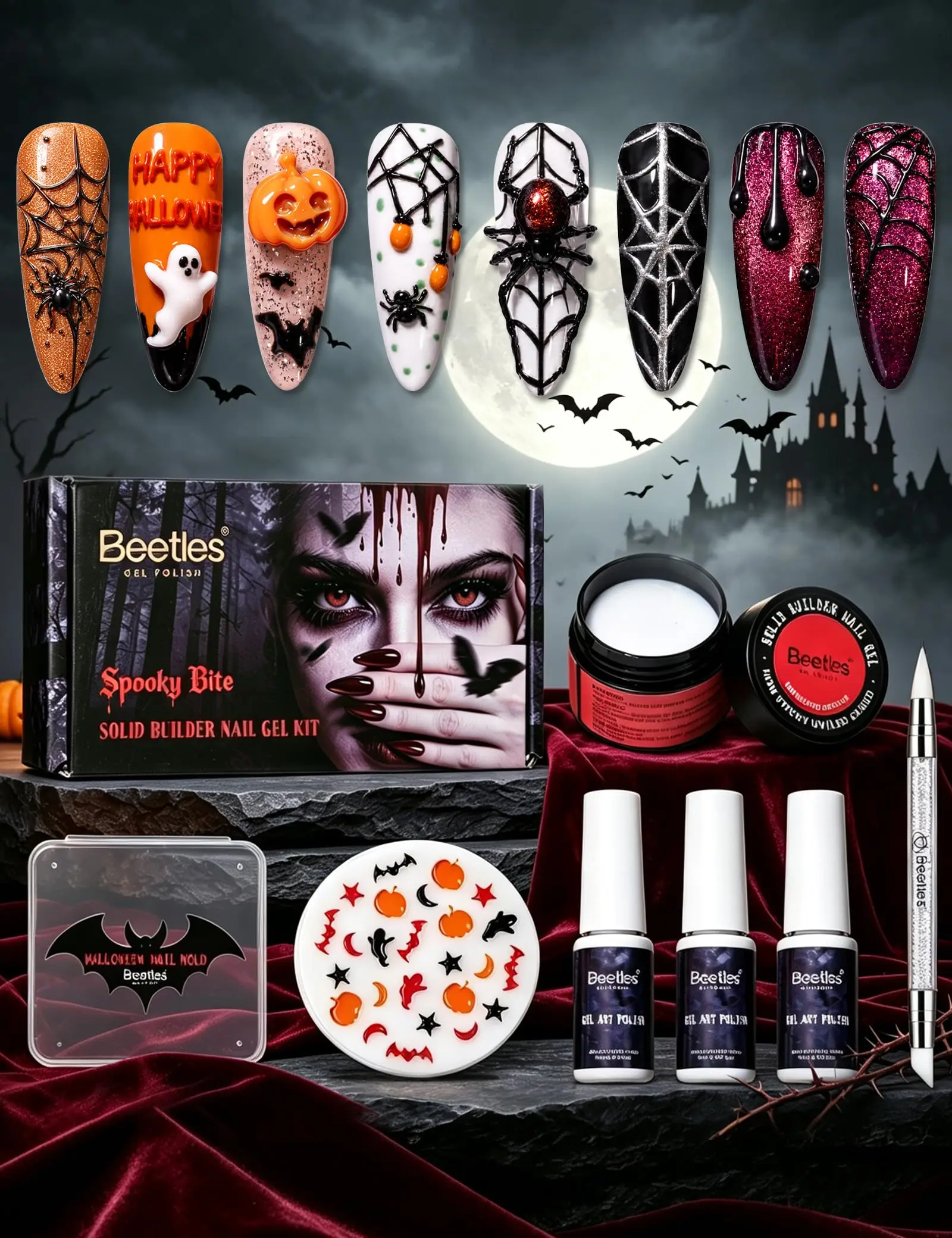 Beetles 3D Gel Nail Art White - Nail Art Vampire review and price
