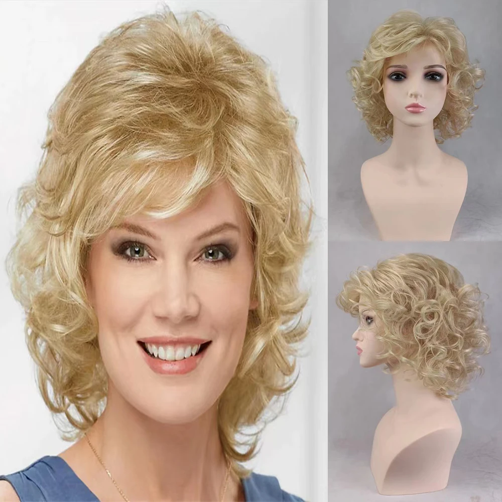 HAIRJOY Women Synthetic Hair Wigs Short Curly with Bangs  Shoulder Length  Blonde Grey White Brown Wig