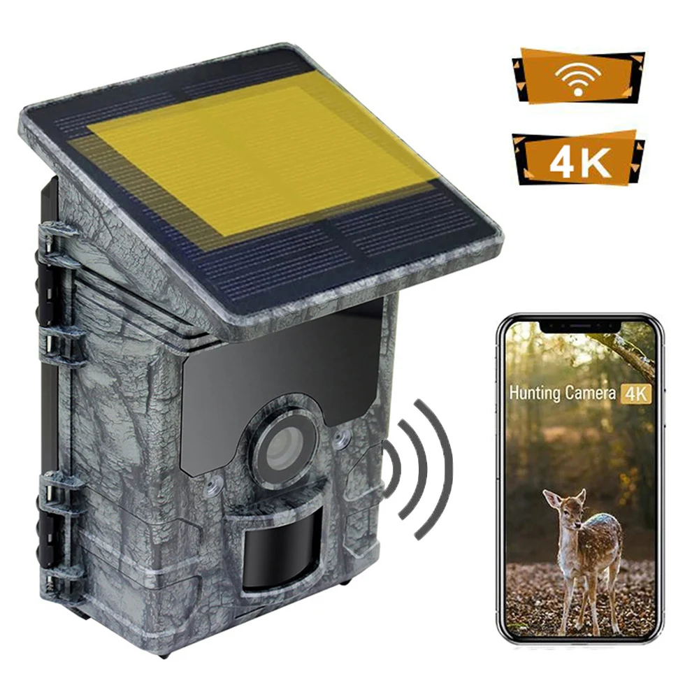 

Solar Panel Hunting Camera 4K 30MP HD Image WiFi Bluetooth APP Control Outdoor Wildlife Trap Trail Infrared Night Vision Camera