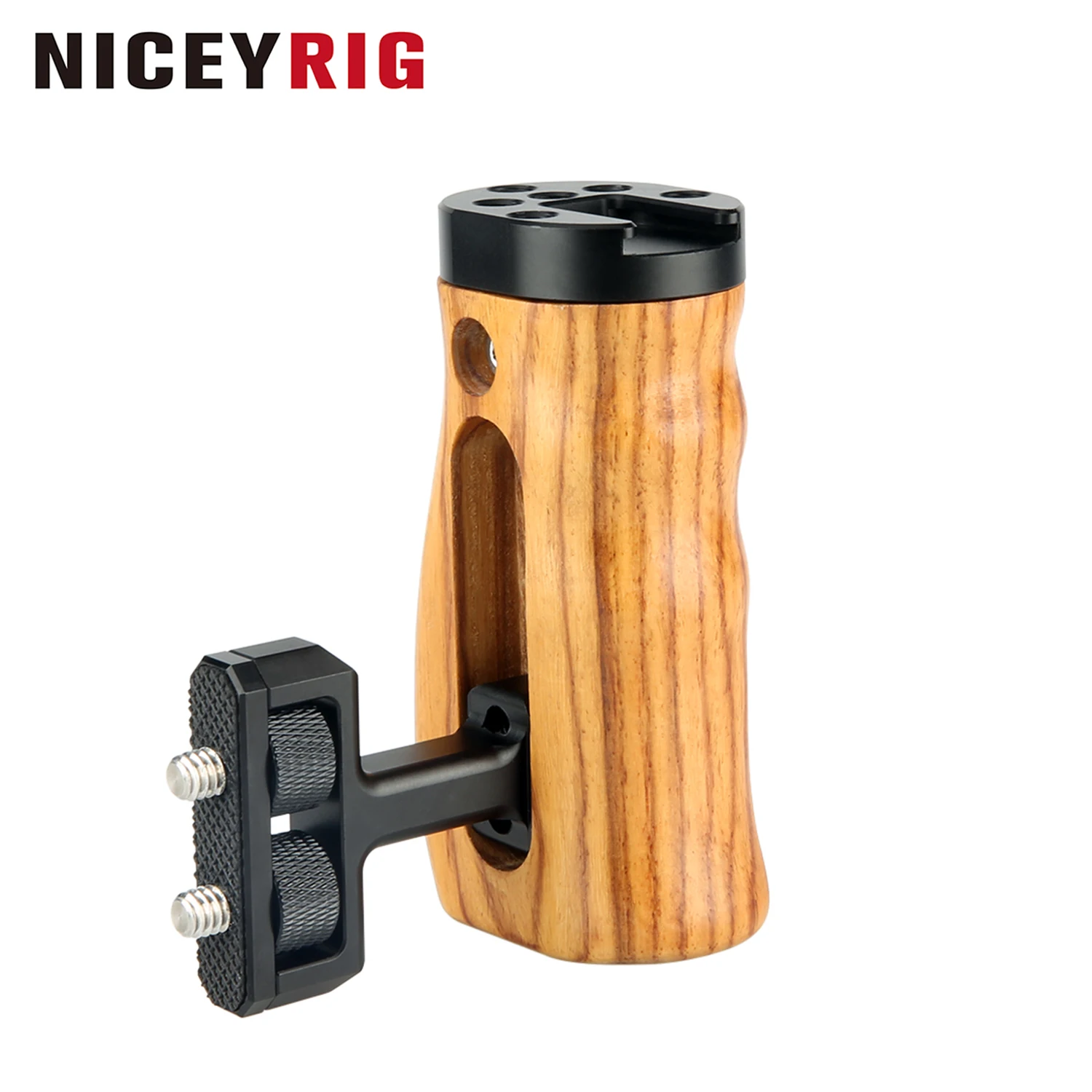 NICEYRIG Universal Side Wooden Handle Handgrip with Cold Shoe for DSLR Camera Cage