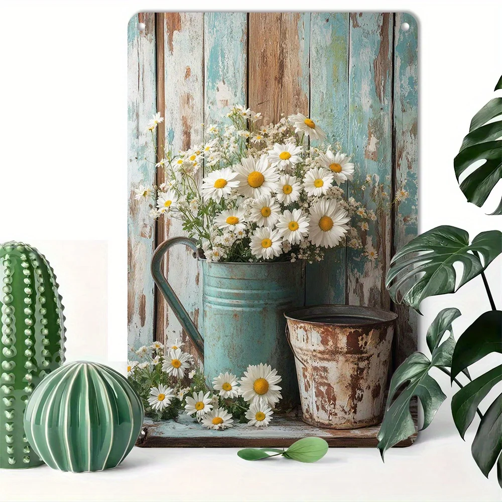 Retro Vintage Daisy Flower Metal Sign Iron Wall Decor Plaque Tin Plate for Kitchen Bar Office