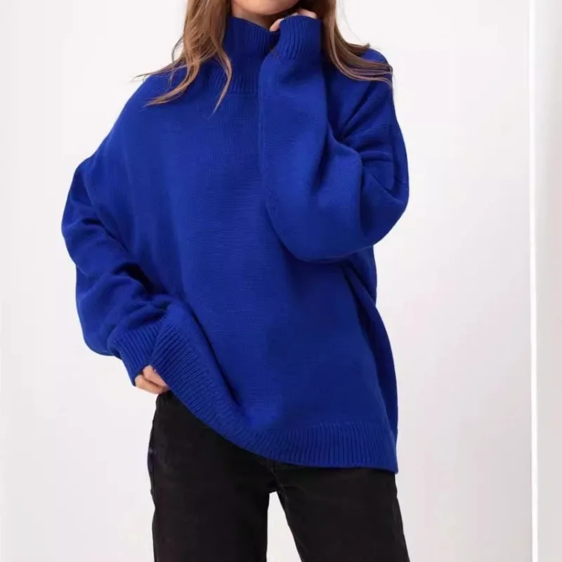 2024 Knitted Sweater European and Russian New Autumn and Winter Sweater High Collar Loose Women's Top