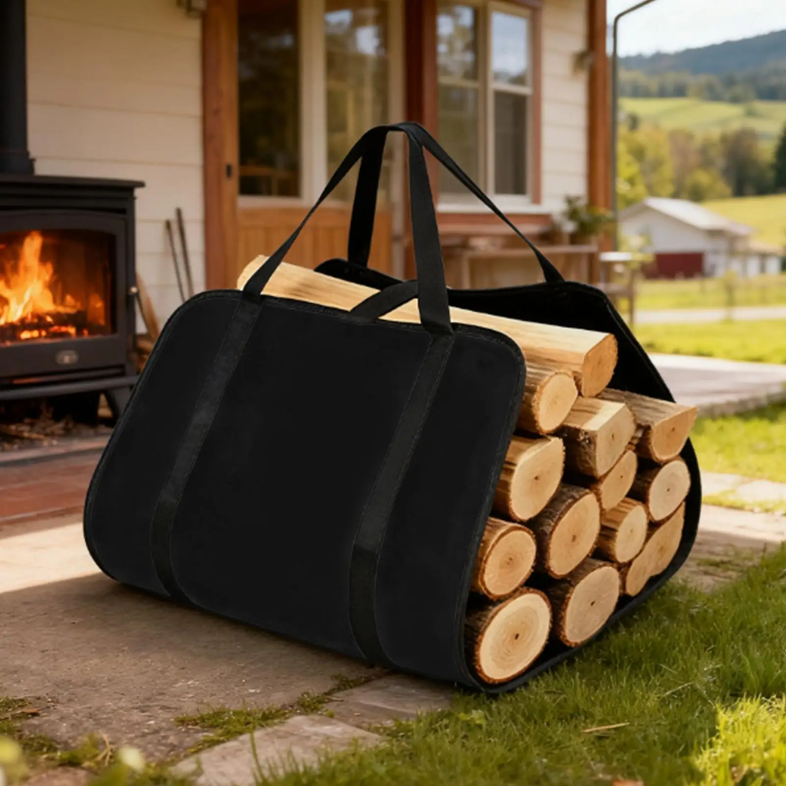 

Heavy Duty Firewood Tote Bag, Large Capacity Log Carrier with Handles for Fireplace, Durable Canvas Wood Storage Transport Bag