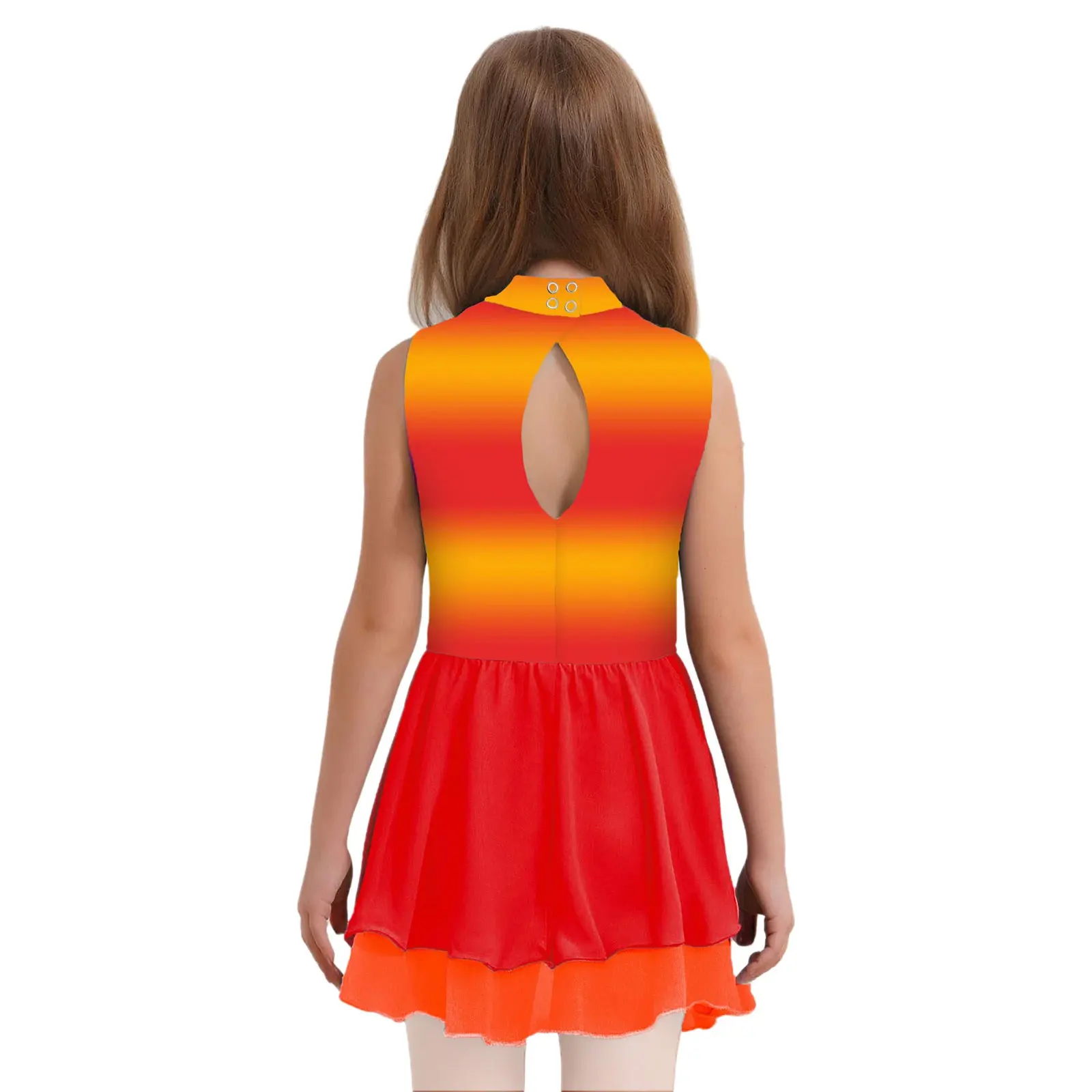 Girls Sleeveless Gradient Figure Skating Dress Rhinestone Ballet Gymnastics Jersey Dance Leotard Performance Competition Costume
