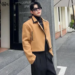 LUZHEN Original Autumn Color Contrast Design Fashion Short Jacket Men's Korean Clothing Slim Trendy Elegant Woolen Coat LZ2774