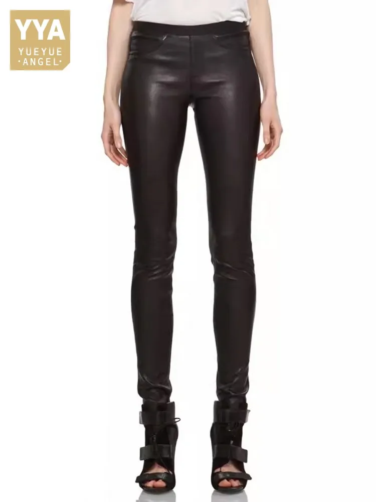 Hot Sexy Women Elastic Sheepskin Skinny Pencil Pants Push Up Slim Fit Genuine Leather Pants Top Quality Motorcycle Long Trousers