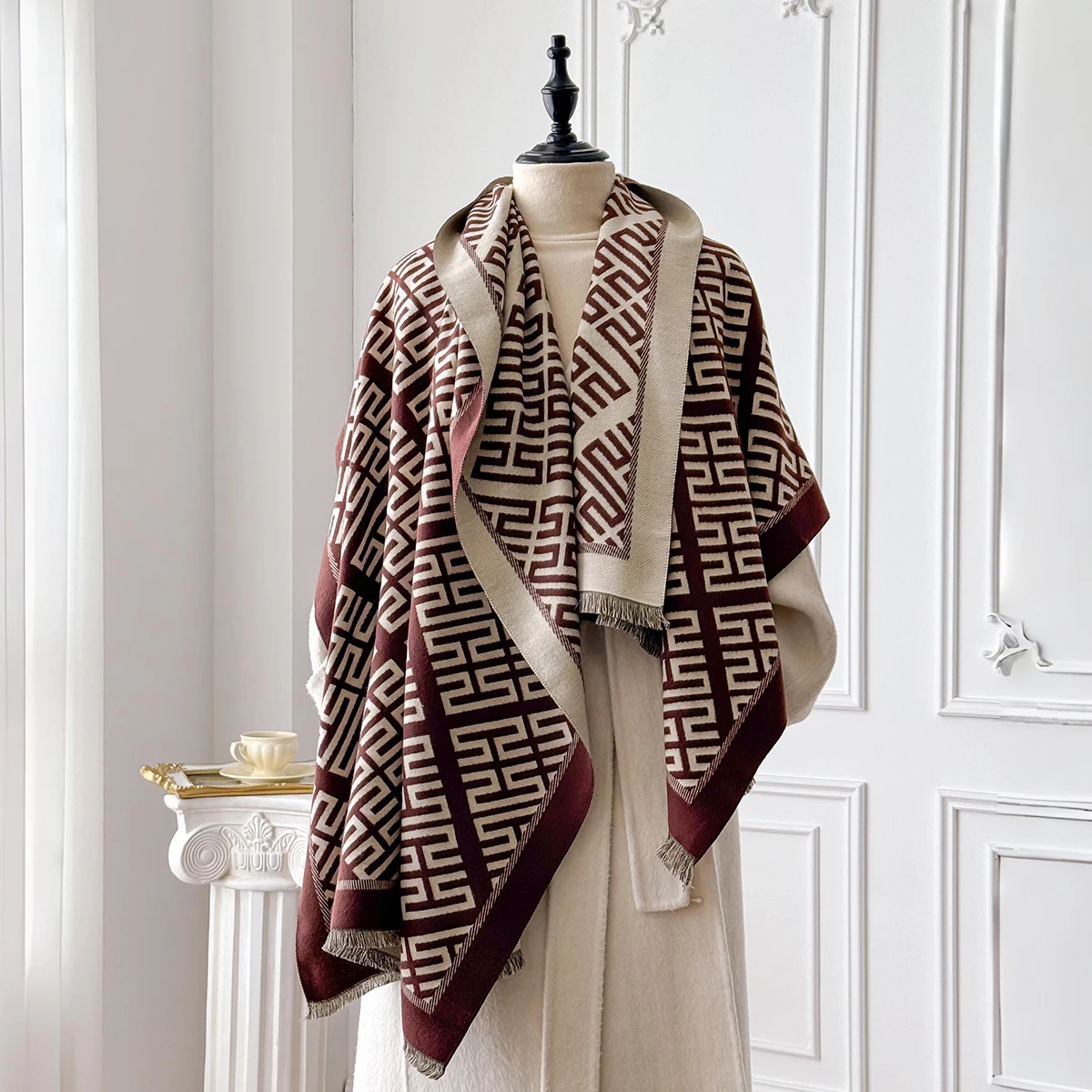 

Зимний теплый кашемировый шарф для женщин, роскошное одеяло из пашмины, толстая шаль, шейный платок, модное пончо Bufanda Echarpe 2025