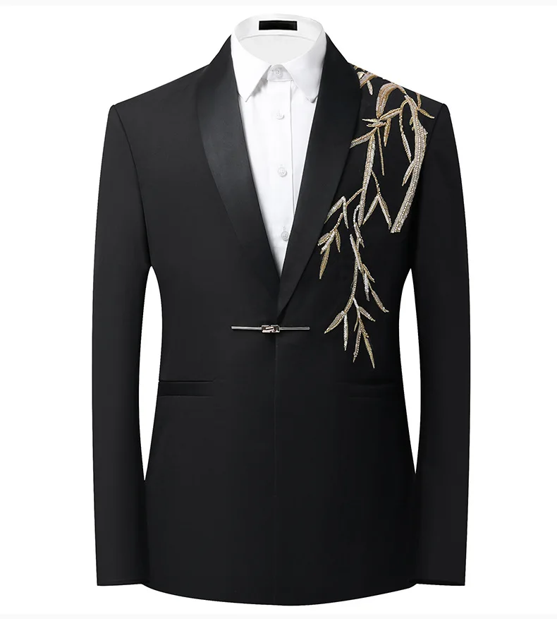 Chinese-style Men's Black Suit Jacket, Single-breasted Stand-up Collar Blazers Coat, Asian Sizes M–6XL.