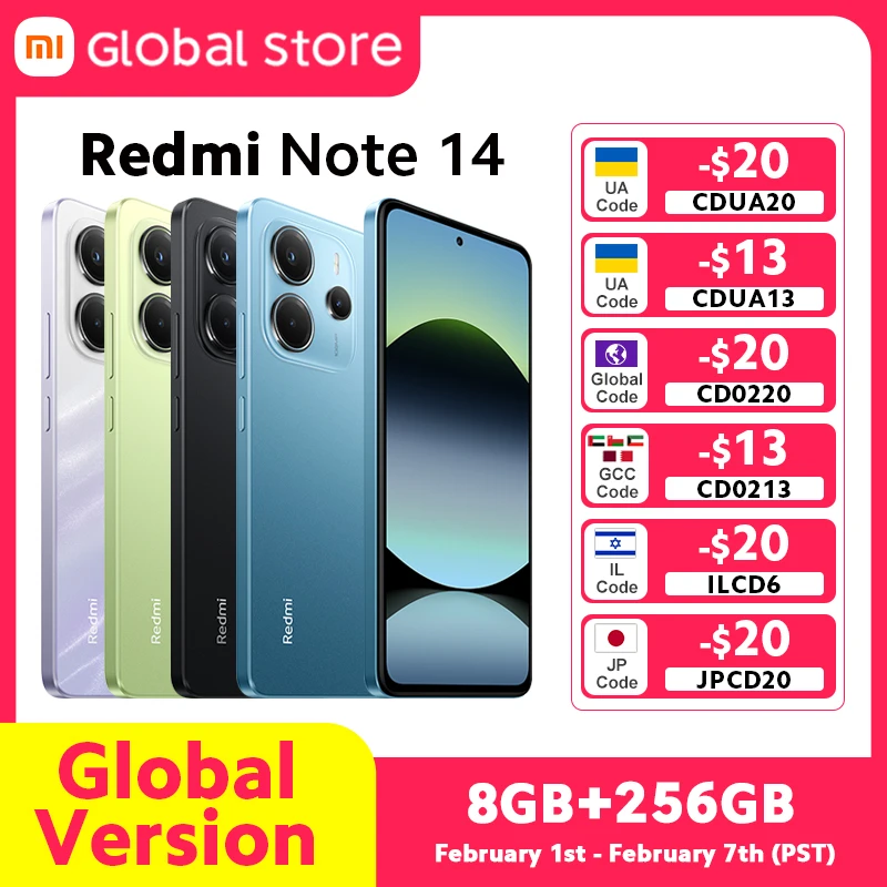 【브랜드+】글로벌 버전 샤오미 레드미 노트 14 미디어텍 헬리오 G99-울트라 108MP AI 5500mAh 6.67인치 AMOLED 120Hz 디스플레이