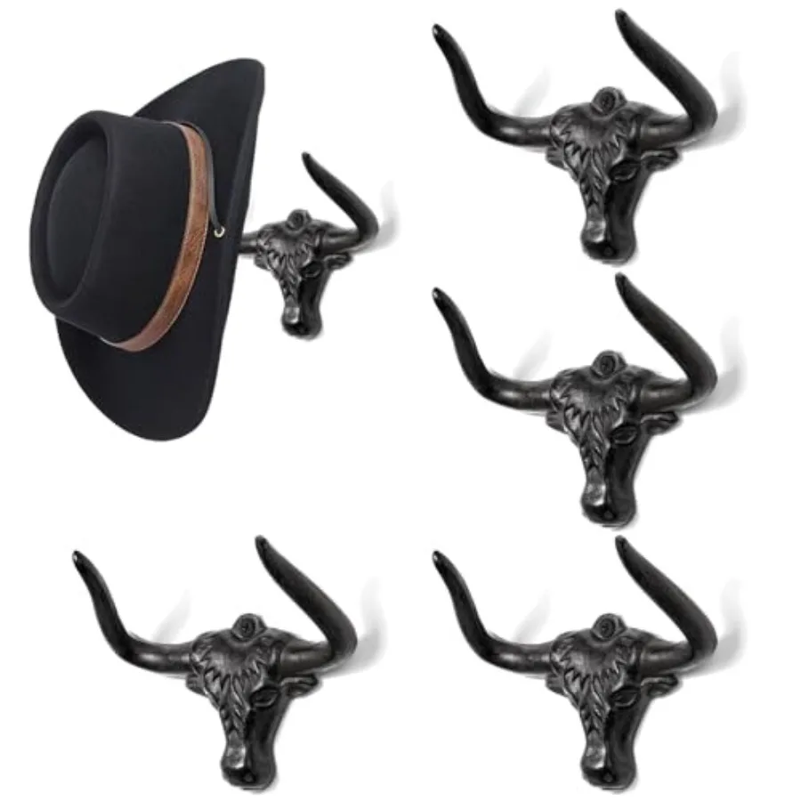 

Cowboy Hat Rack for Wall 4 Pack Western Longhorn Cowboy Hat Holder Cast Iron Vintage ic Cowboy Hat Hanger Hat Hooks for Storage