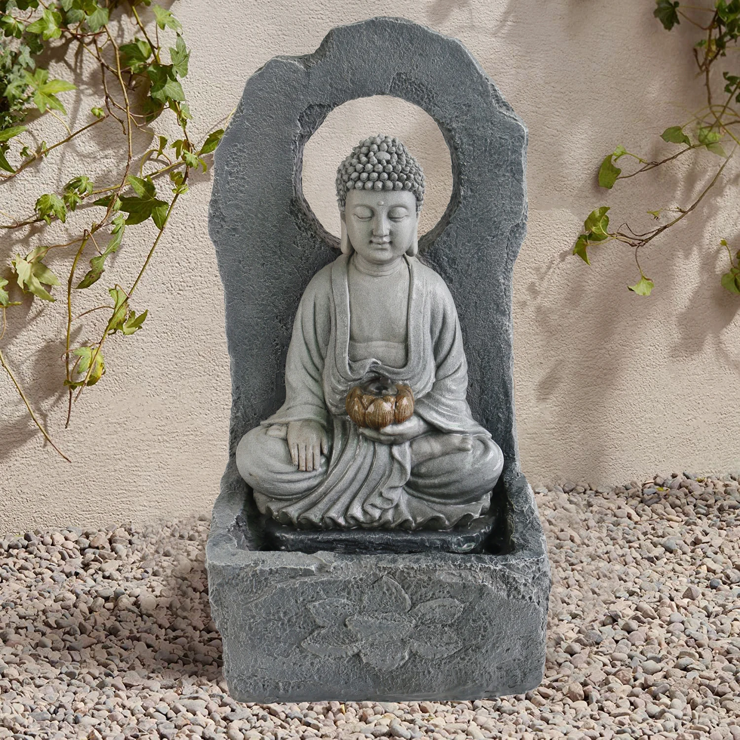 Poly resin zen buddha rockery water fountain