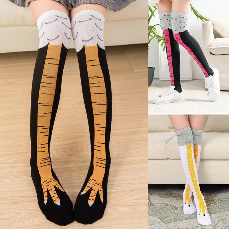 Chicken Paws Feet Socks Women Over The Knee Long Socks Funny Cartoon Cotton Chicken Leg Claw Ladies 3D Print Thigh High Socks