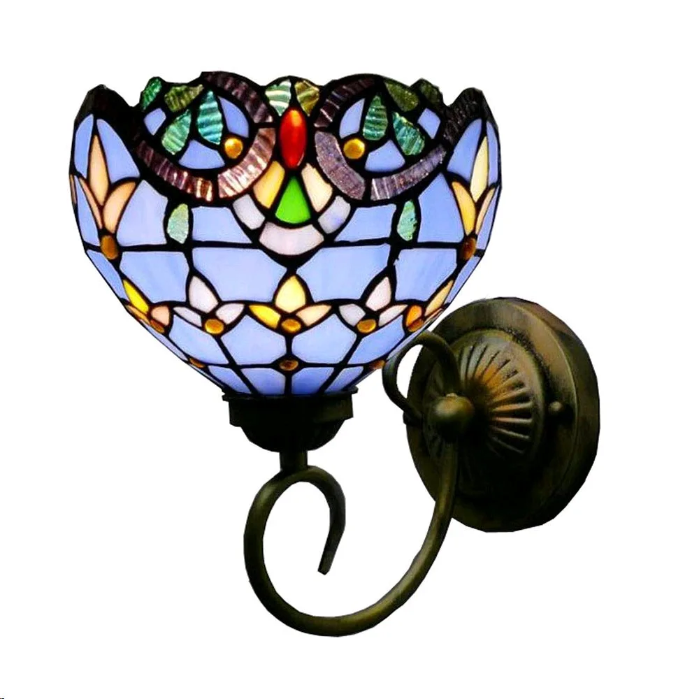 European-Style Mediterranean Stained Glass Mirror Headlight Bedroom Bedside Balcony Study Restaurant Creative Tiffany Wall Lamps