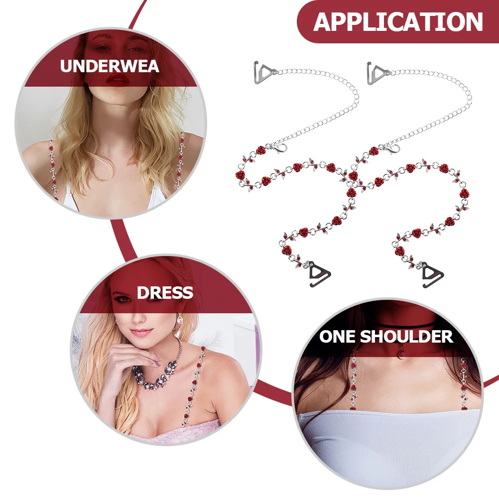 

1 Pair Anti-Slip Rhinestone Rose Bra Strap Decorative Adjustable Shoulder Belt For Women Girls Replacement Support Comfortable