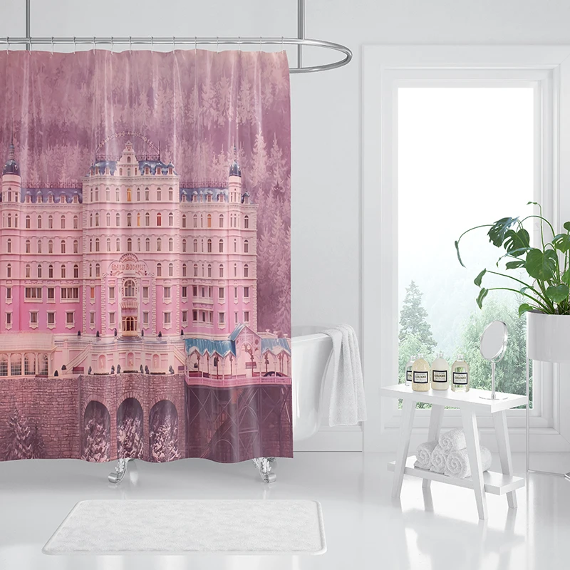 Aertemisi The Grand Budapest Hotel Shower Curtain Set with Grommets and Hooks for Bathroom Decor