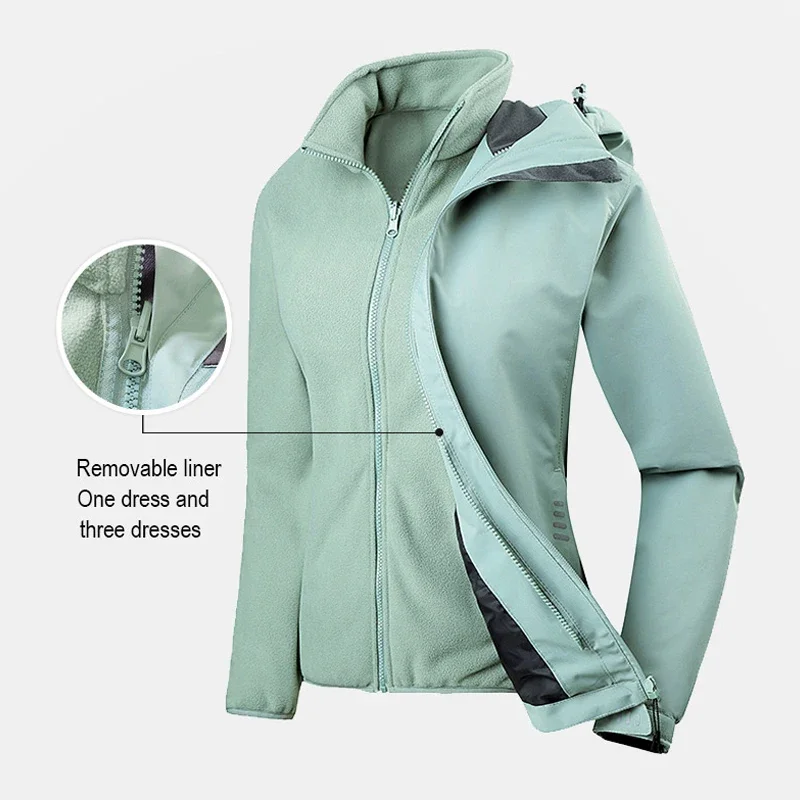 Women Men Three-in-one Hiking Camping Trekking Climbing Rain Coat Waterproof Windproof Windbreaker Outdoor Sport