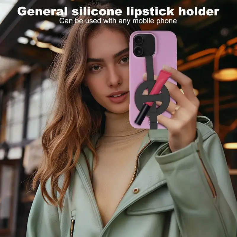 Phone Grip Strap Finger Holder With Lipstick Holder Secure Phone Hand Holder Elastic Cell Phone Strap For Phone Case