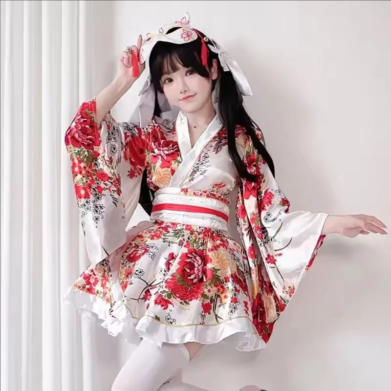 Bestseller Japanisches Modifiziertes Kimono-Kleid für Frauen Bademantel Sommer Cosplay Kostüm Anime Halloween Kostüme Sexy Süße Geisha Ka