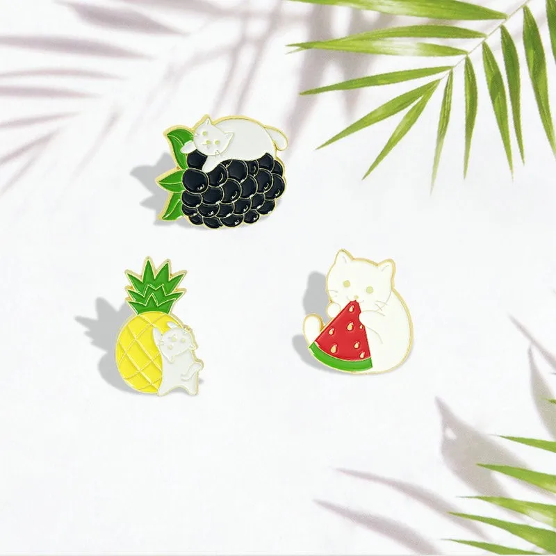 Gels d'ananas et de myrtille personnalisés pour enfants, broche orange neutre, insigne de revers, bijoux de dessin animé, cadeau en émail, fruits et chats