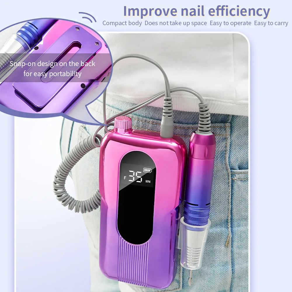 Akku-Nagelbohrer, 35.000 U/min, wiederaufladbarer Nagelpolierer und 6-teiliges Schleifköpfe-Set, tragbarer Nagelschleifer für Reisen zu Hause im Salon