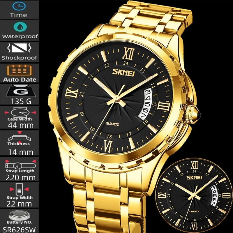 

Skmei Luxury Bracelet Watches for Mens 30m Waterproof Analog Display Quartz Calendar Wristwatch Stainless Steel Strap