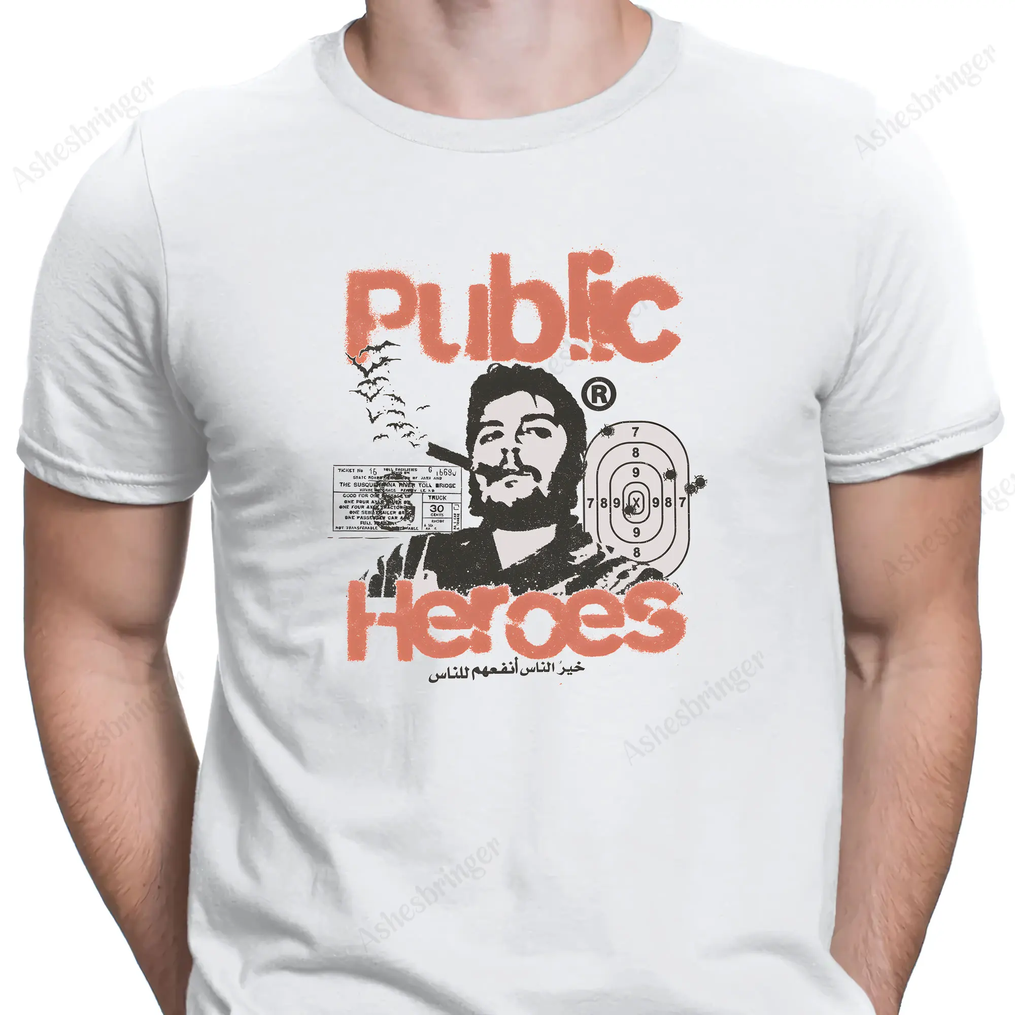 2024 Fashion Men's Cotton Crew Neck Public Hero Graphic Print T-Shirt Street Casual Style Tops for Men and Women